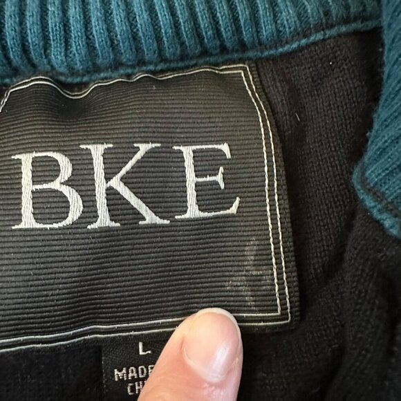 BKE black and gray argyle pattern pullover sweater top quarter zip men's L - Picture 4 of 8